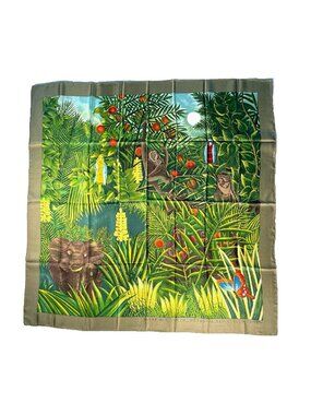 Vintage Hanae Mori for Metropolitan Museum Silk Scarf Jungle Animal Print 35"